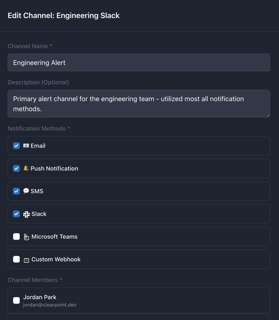 Pingura notification channel configuration